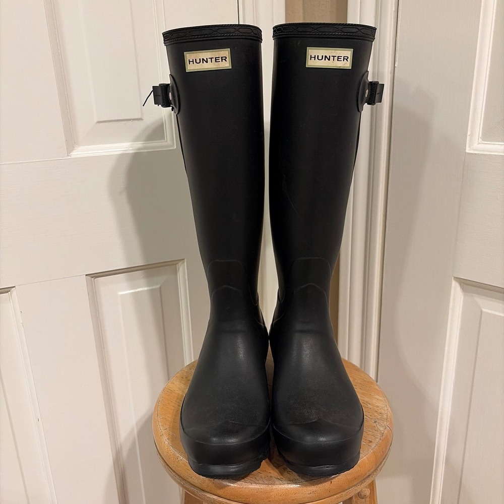 Hunter Womens Original Tall Adjustable Rain Boots Black 10 Waterproof Rubber
